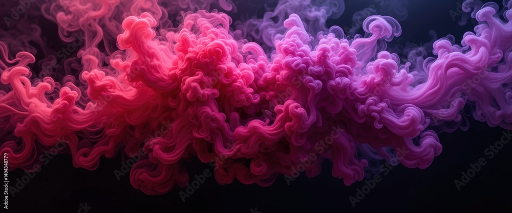 Obraz premium A captivating display of swirling pink and red smoke gracefully dances against a deep black background, creating a striking contrast that evokes a sense of mystery and allure.