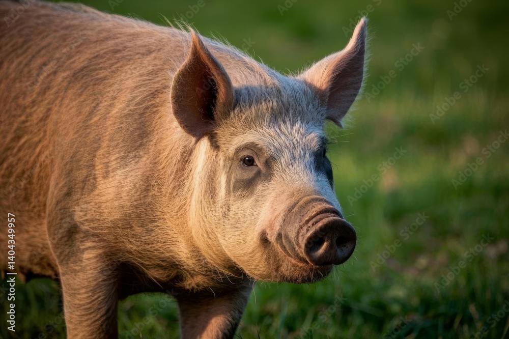 there is a pig that is standing in the grass there is a pig that is standing in the grass