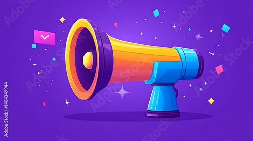 Announcement Megaphone: A vibrant vector illustration of a megaphone, radiating energy with its bright colors, ideal for advertising announcements and promotion.