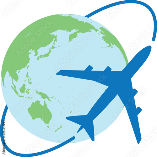 世界をつなぐ飛行機と地球のイラスト – 旅行・ビジネス・学習に最適