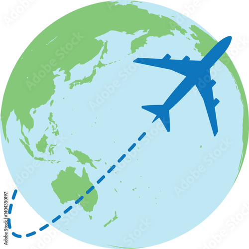 世界をつなぐ飛行機と地球のイラスト – 旅行・ビジネス・学習に最適