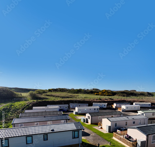 Aerial view of Hayes Caravan Park Cliff Top Castlerock Castlerock Village on the Atlantic Ocean Coleraine Co Derry Northern Ireland 13-04-25 photo