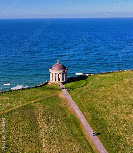 Aerial view of Mussenden Temple and Downhill Demesne Coleraine Co Derry Northern Ireland photo
