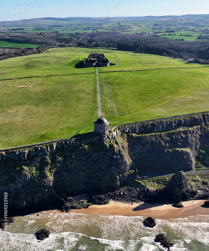 Aerial view of Mussenden Temple and Downhill Demesne Coleraine Co Derry Northern Ireland photo