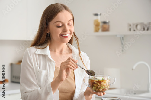 Young woman with okroshka i...