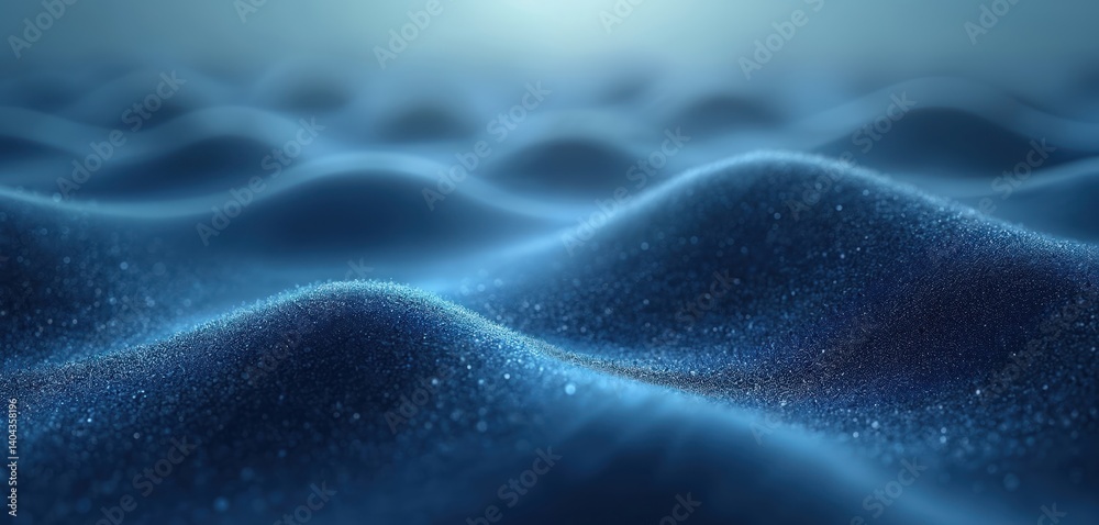 Obraz premium Abstract blue background with blurred waves, grainy texture. Minimalist modern style. Dark blue flowing wavy pattern with light. Ideal for website headers, banners, posters, covers. Trendy graphic