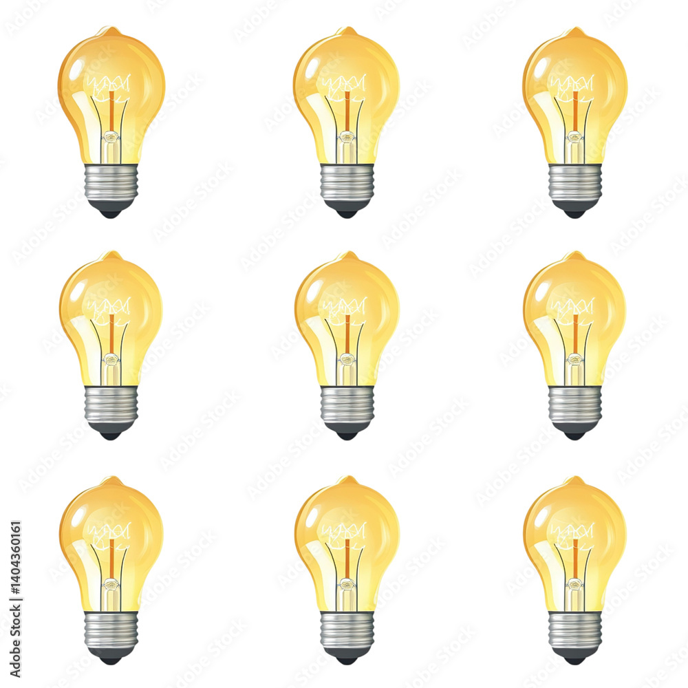 Nine Glowing Light Bulbs Grid. Nine Glowing Light Bulbs Grid.