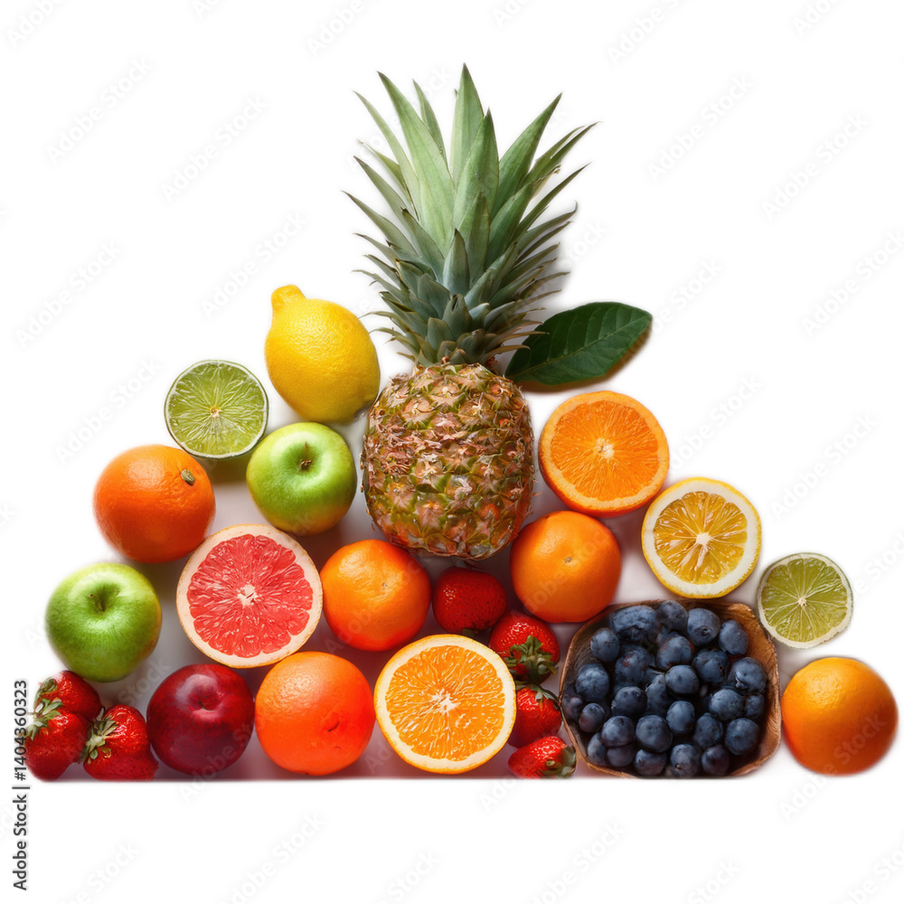 Perfectly Aligned Fruits in Geometric Harmony on White Perfectly Aligned Fruits in Geometric Harmony on White