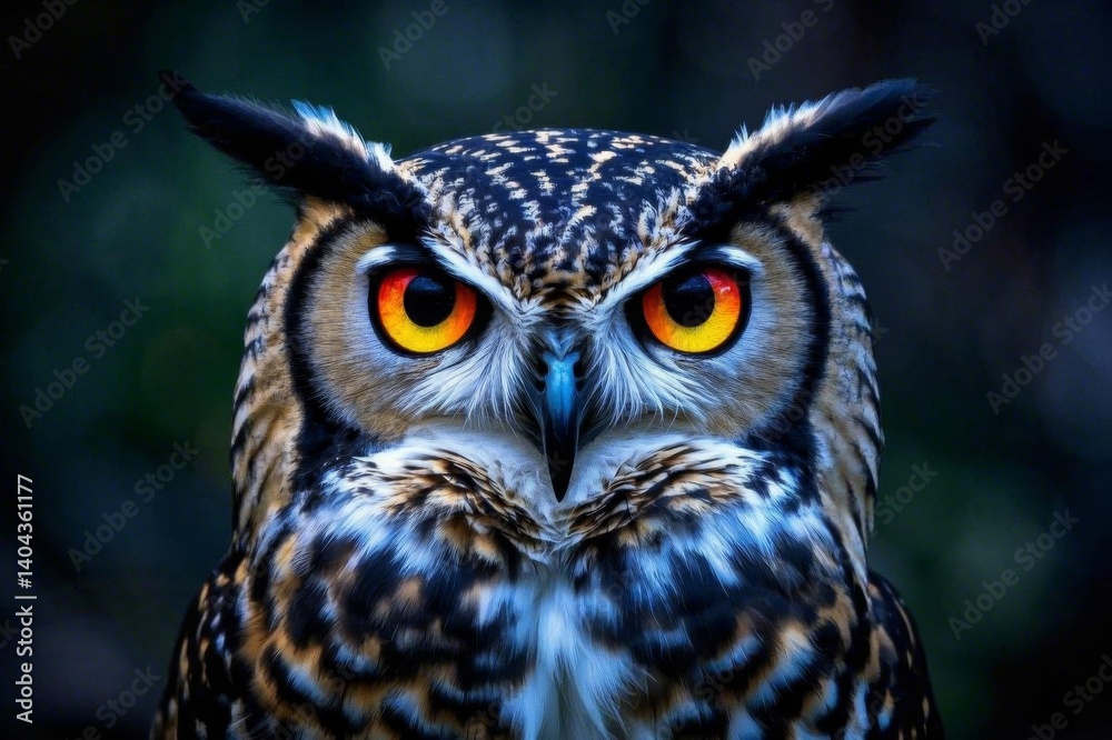 there is a close up of a owl with bright yellow eyes there is a close up of a owl with bright yellow eyes