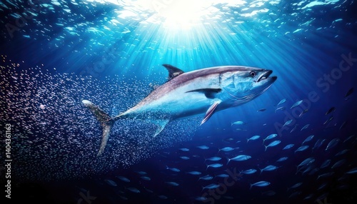 Fantasy Ocean Celebration Featuring Tuna and Colorful Light Trails