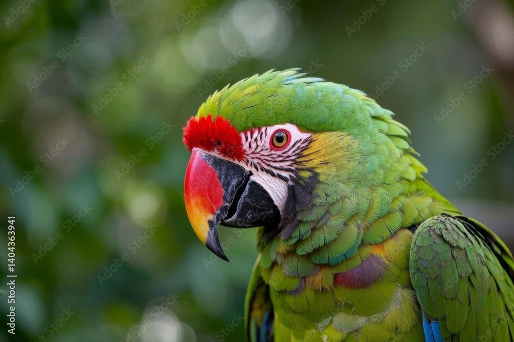 there is a green parrot with a red head and a yellow beak there is a green parrot with a red head and a yellow beak