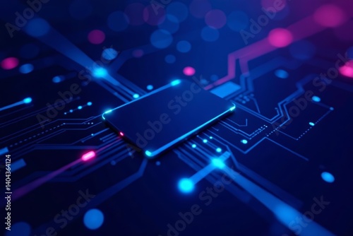 Dark blue tech background with neon circuit design, futuristic, vector