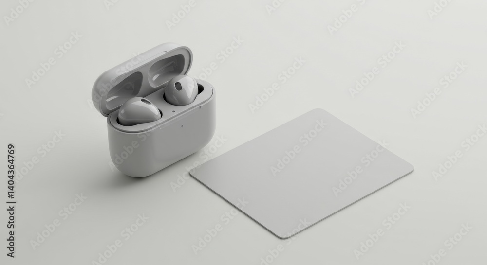Wireless Earbuds in Charging Case on Minimalist Background Wireless Earbuds in Charging Case on Minimalist Background