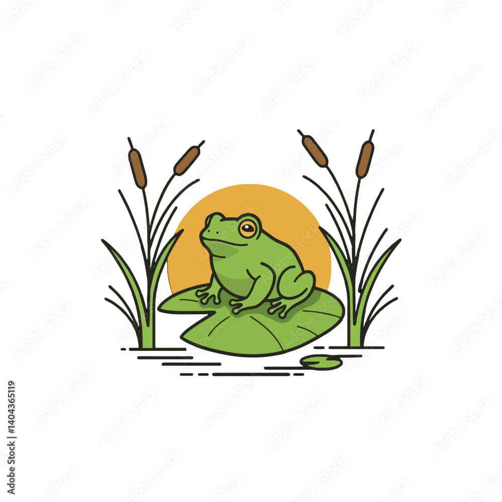 Fototapeta premium Frog on a lily pad in a pond