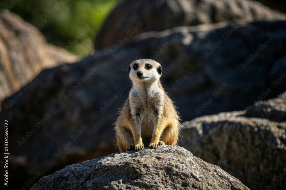 Fototapeta premium there is a small meerkat sitting on a rock in the sun