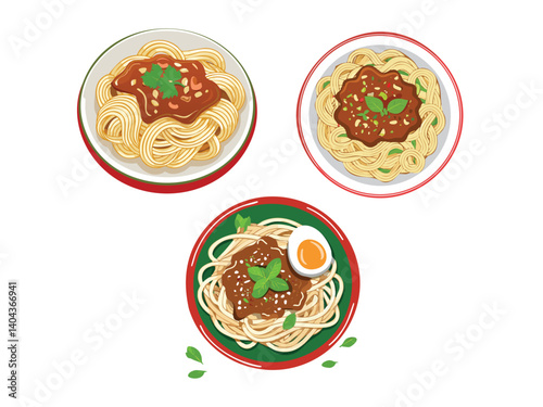 vector illustration of a chinese food Zhajiangmian (Noodles with Soybean Paste)
