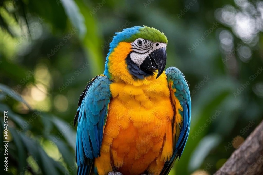 brightly colored parrot perched on a branch in a tropical setting brightly colored parrot perched on a branch in a tropical setting