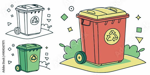 Different types of plastic containers for garbage set. Wastebaskets for household waste vector illustration

