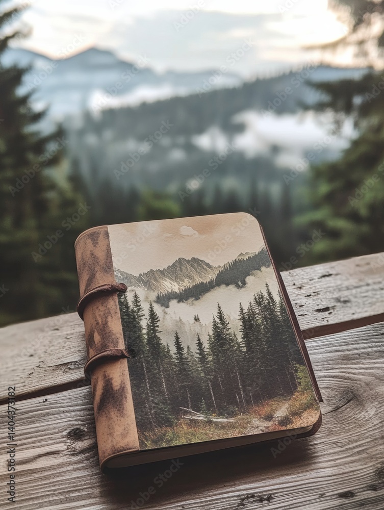 Creative journal showcasing pine forests and alpine vistas with inspiring nature illustrations for visual storytelling enthusiasts