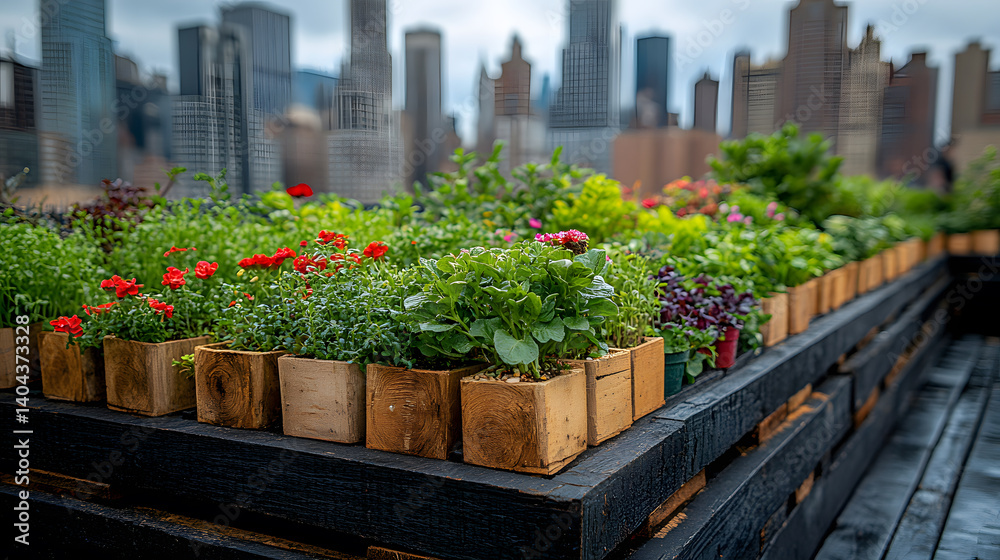 flowers in a wooden box in city flowers in a wooden box in city