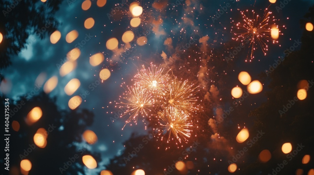 Obraz premium Fireworks Display with Defocused Lights