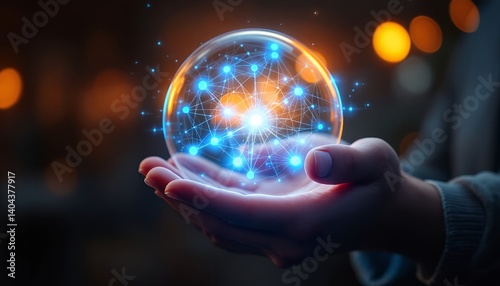 Holding Glowing Sphere with Network Design in Hand