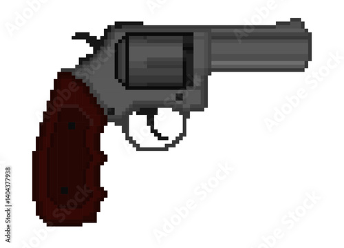 Gun gray color pistol. pixel art weapon	