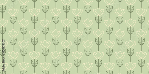 Retro Tulip Row, Retro-inspired tulip pattern with vertical rows, seamless floral pattern