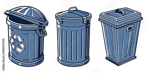 Vector illustration of blue trash on white background recycling trash can for waste disposal and environmental cleanliness.