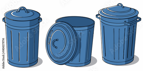 Vector illustration of blue trash on white background recycling trash can for waste disposal and environmental cleanliness.