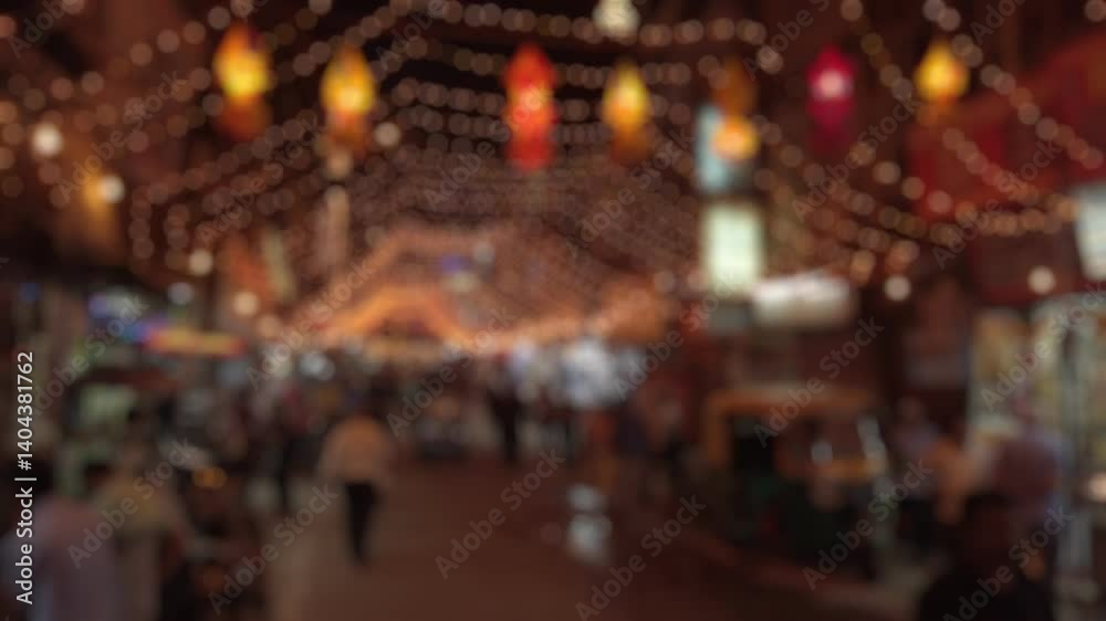 Bokeh view of evening at Main Bazaar street (New Delhi, India), decorated for Diwali celebration. Blurred background footage. Bokeh view of evening at Main Bazaar street (New Delhi, India), decorated for Diwali celebration. Blurred background footage.