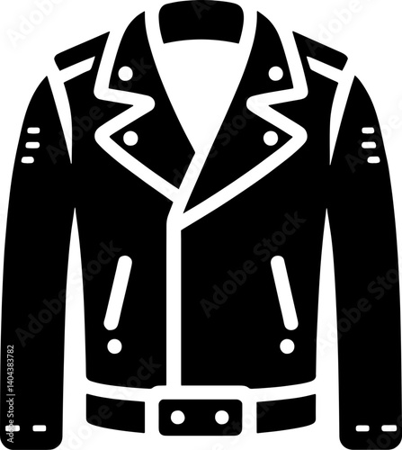 Illustration of a black leather jacket with a belt and buttons on a white background image style
