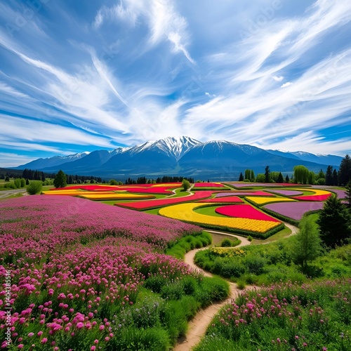 colorful summer landscape with blue sky 