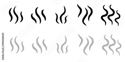 Smoke icon vector illustration on background. Translucent curving steam shapes with mystical effect. cigarette or hot food and drink vapor, hookah cloud overlays design elements.