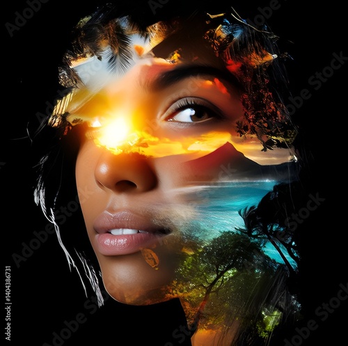 Woman with all landscape on the face