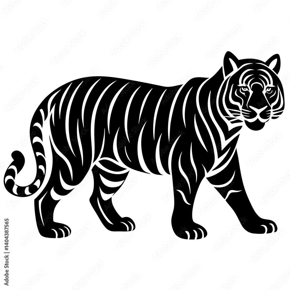 Fototapeta premium Black And White Tiger Vector Illustration Isolated On White Background Wild Animal