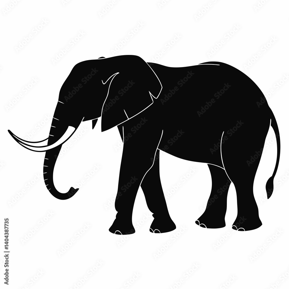 Fototapeta premium Black And White Elephant Silhouette Vector Illustration Graphic Design Template