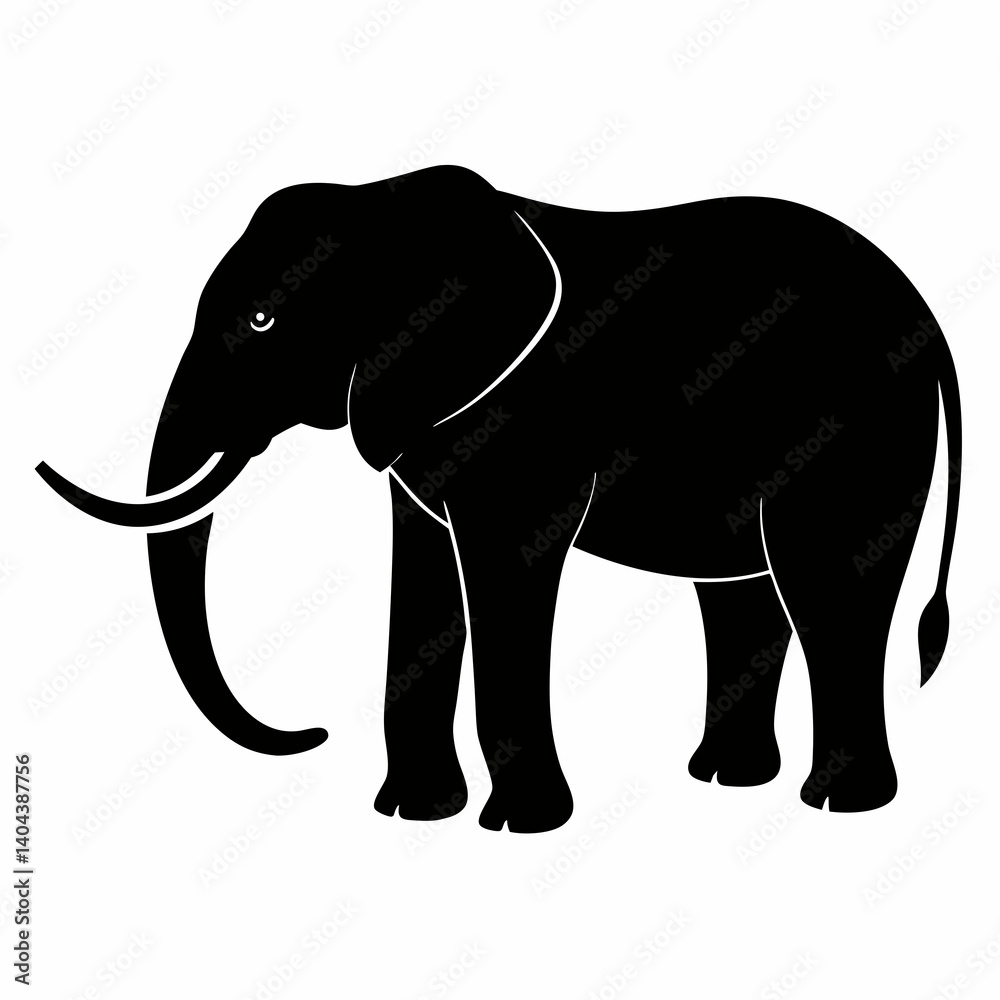 Obraz premium Black Elephant Silhouette Isolated On White Background Vector Illustration Animal Wildlife
