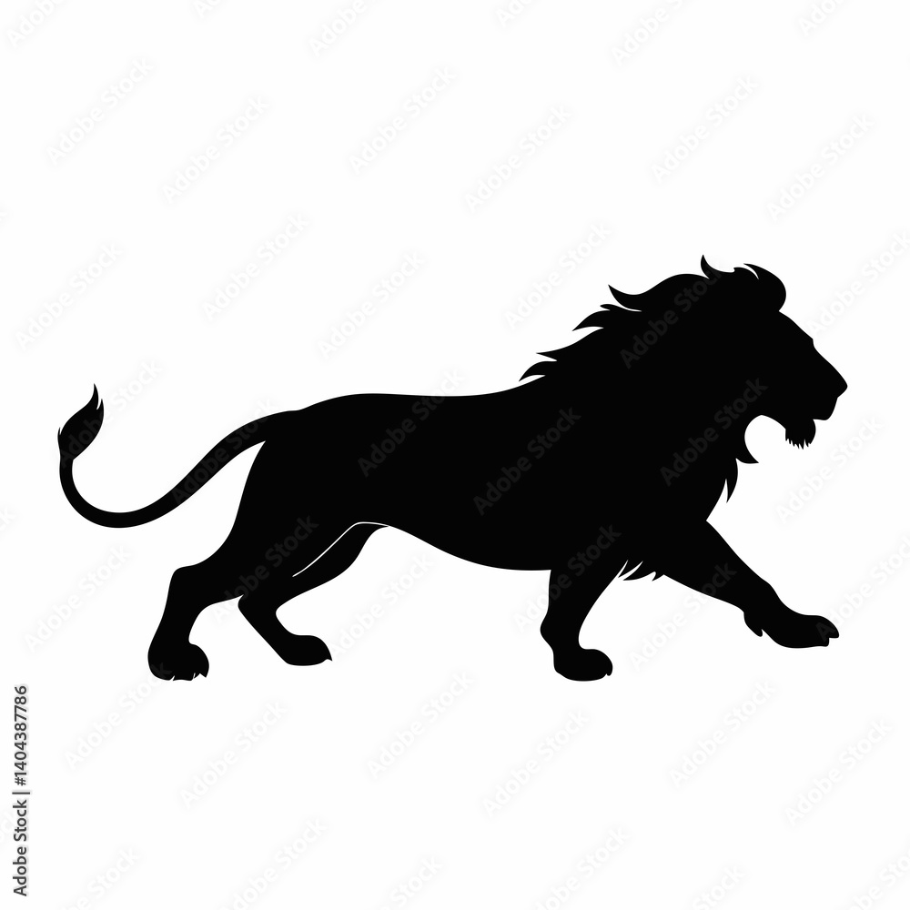 Obraz premium Black Silhouette Illustration Of A Majestic Lion Walking On A White Background