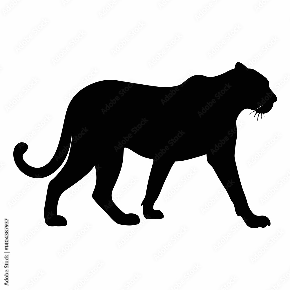 Obraz premium Walking Black Panther Silhouette On White Background Vector Illustration Graphic