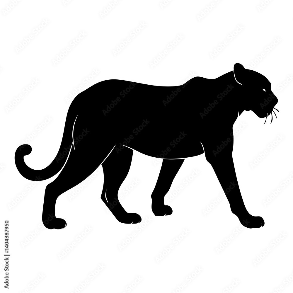 Elegant Black Panther Silhouette Walking Vector Illustration Wild Animal Design Elegant Black Panther Silhouette Walking Vector Illustration Wild Animal Design