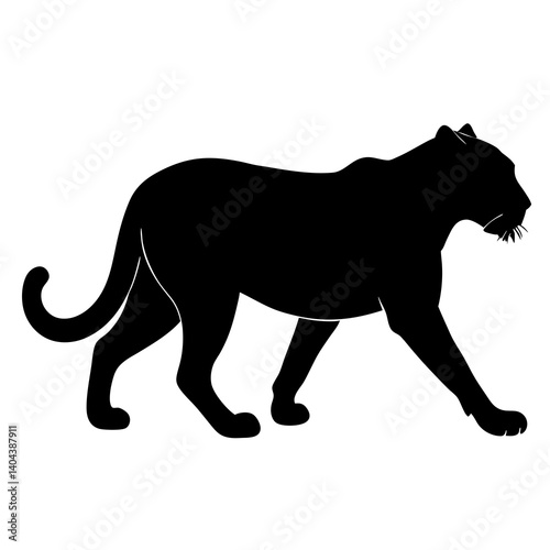 Sleek Black Panther Silhouette Walking Confidently Against A Plain White Background