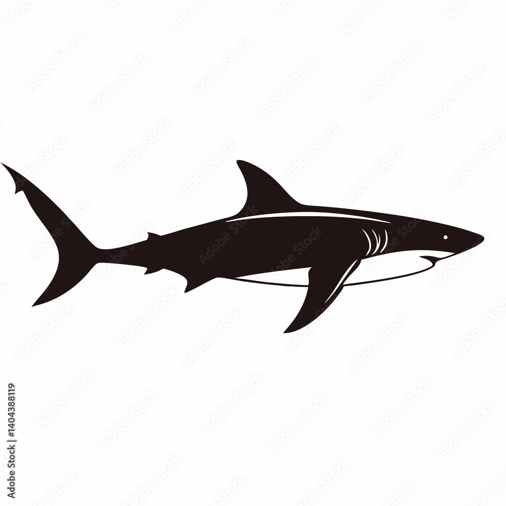 Naklejka premium Simple Vector Illustration Of Great White Shark Isolated On White Background