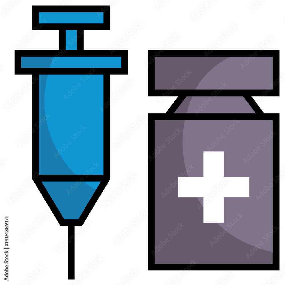 Fototapeta premium Medical Syringe and Medicine Bottle Icons