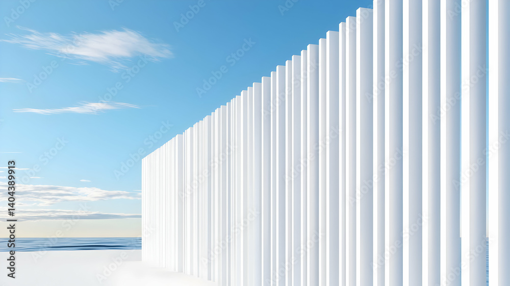 Fototapeta premium Bright Exterior with Linear White Walls under Blue Sky