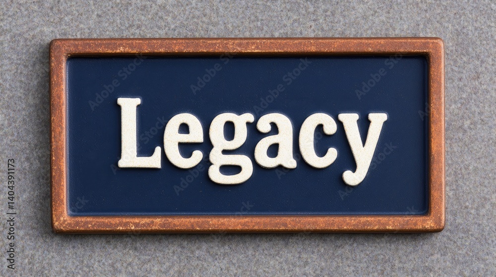 Fototapeta premium Elegant Copper Framed Sign with the Word Legacy in White Lettering on a Dark Blue Background