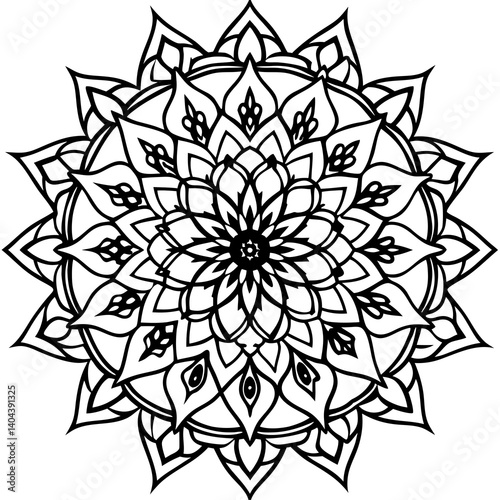 Intricate Floral Mandala Design: This intricate mandala design features a circular pattern of flowers, leaves, and geometric shapes.