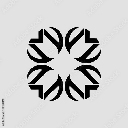 Geometric Symmetry: A symmetrical design with four mirrored elements converging at the center, creating a visually harmonious and balanced pattern.