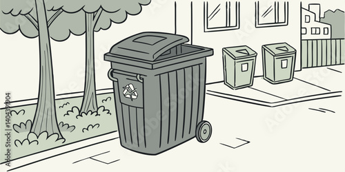 Vector Clean dark grey Trash Can. Garbage Collection recycling trash can for waste disposal and environmental cleanliness.
