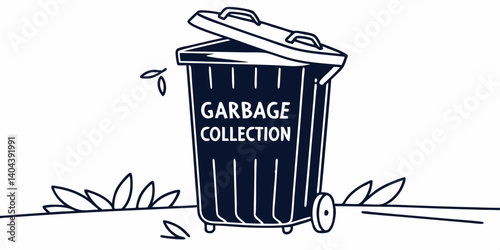Vector Clean dark navy blue Trash Can. Garbage Collection recycling trash can for waste disposal and environmental cleanliness.
